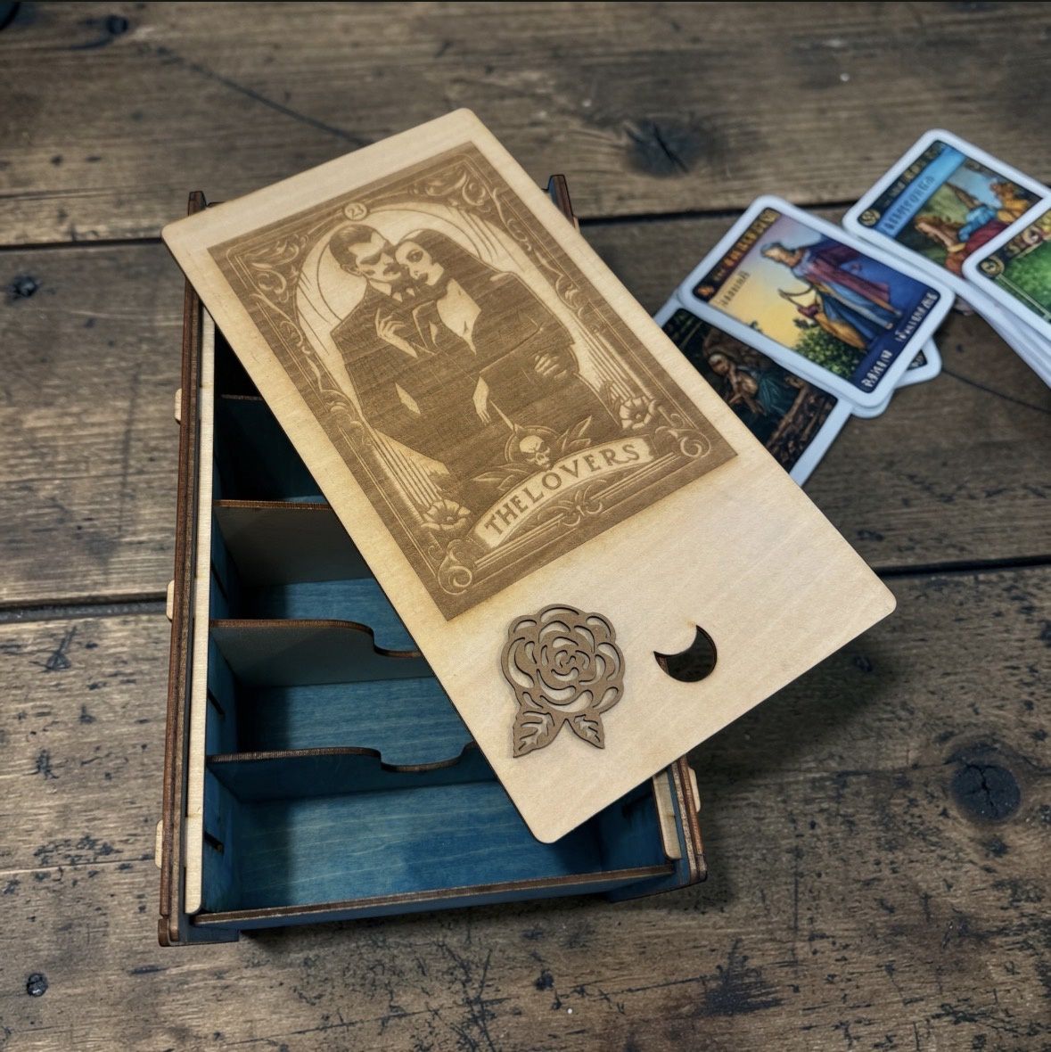 Francis Tarot Card Box with "The Lovers" Card Motif