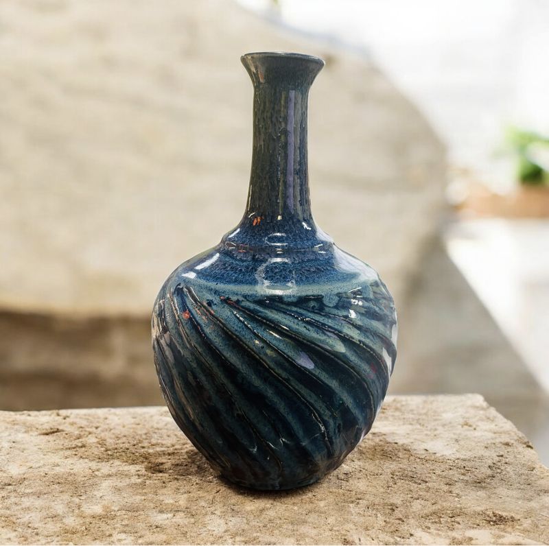 BMF Round Bud Vase Blue Tall