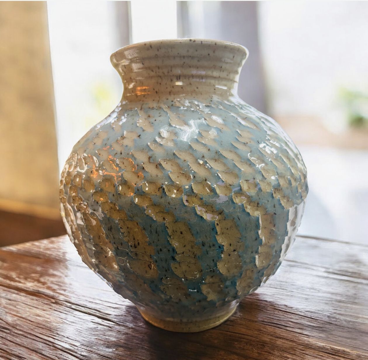 BMF Vase Large Round Blue and Tan