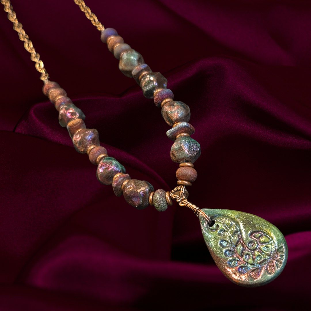 Whitney Necklace Raku and Copper