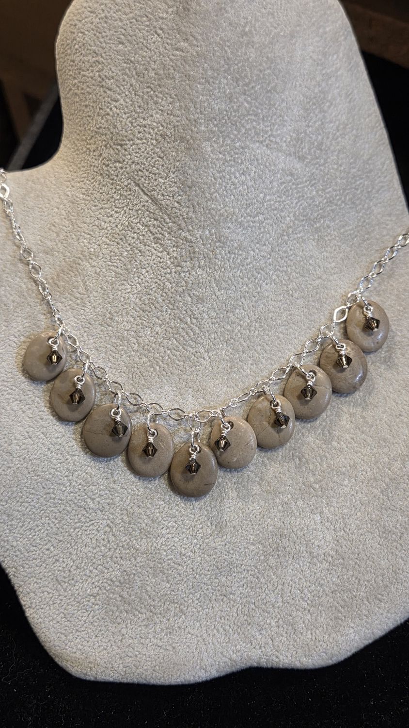 Whitney Necklace Mediterranean Beach Stones with Swarovski Crystals