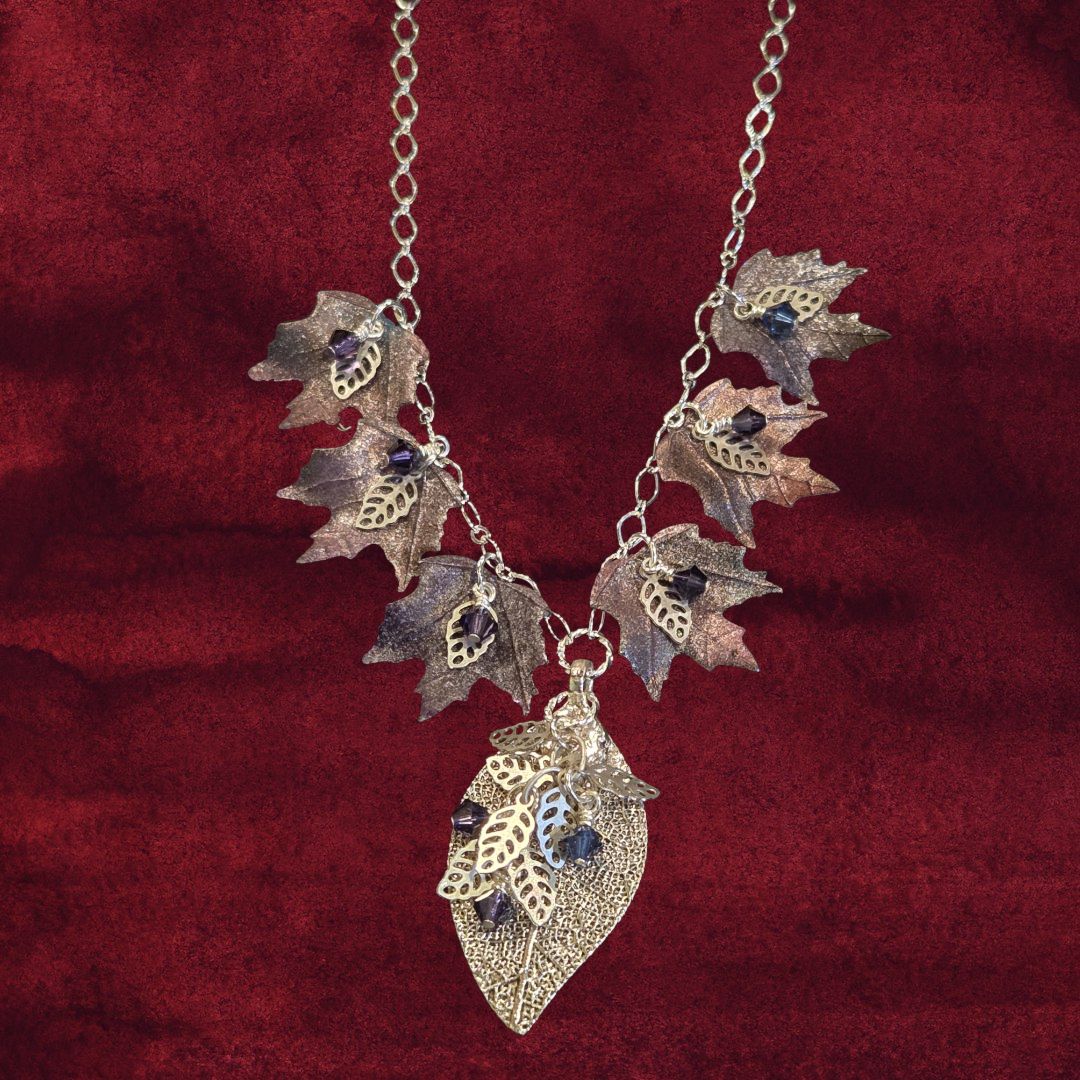 Whitney Necklace Acrylic Leaves with Purple Swarovski Crystals