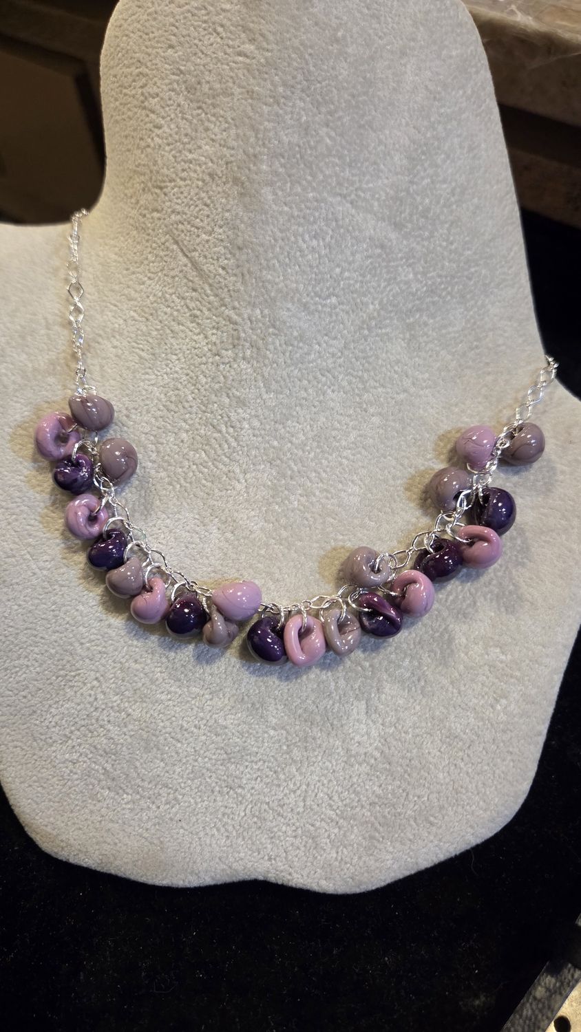 Whitney Necklace Purple and Pink "Unicorn" Glass