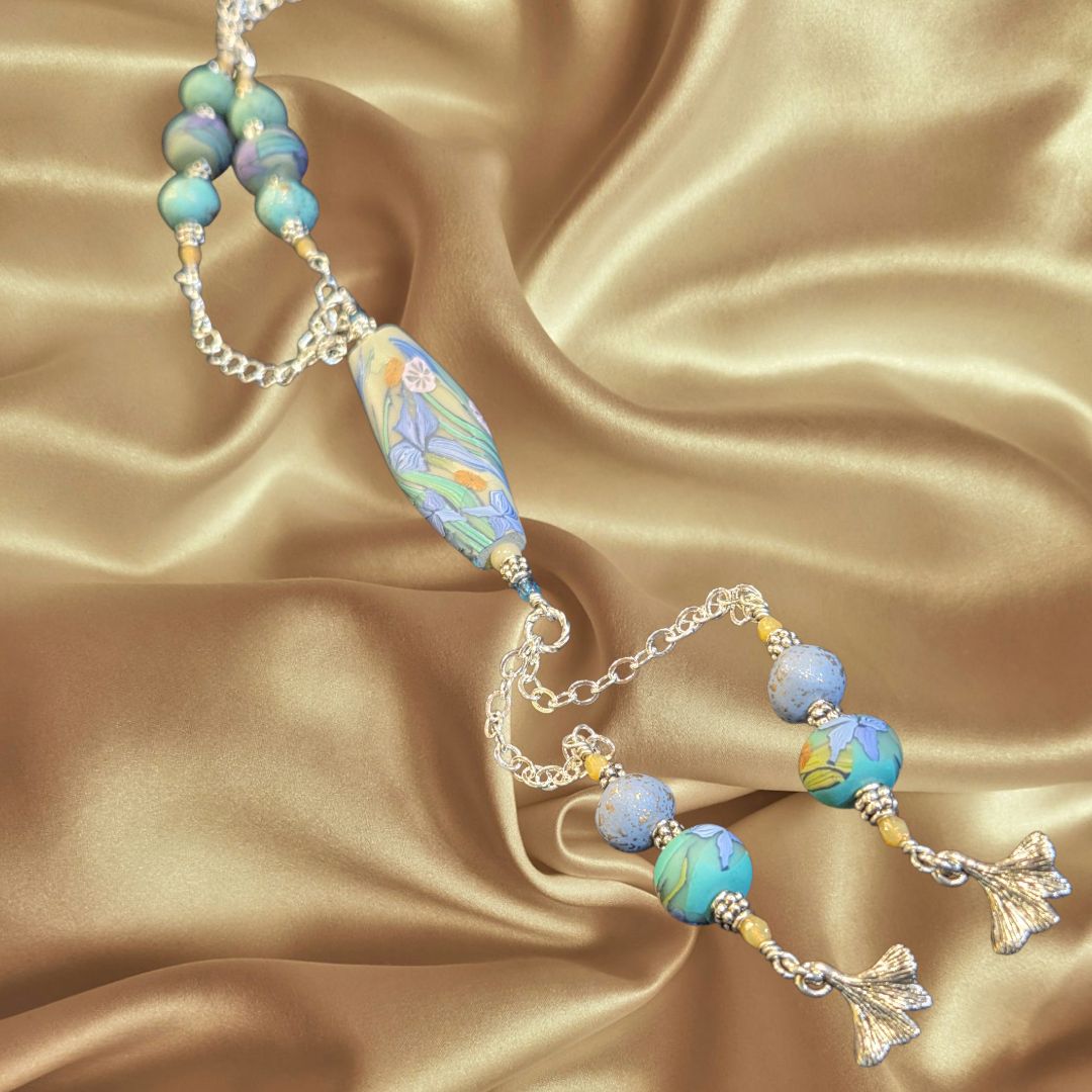 Whitney Necklace Sterling with Floral Polymer Clay