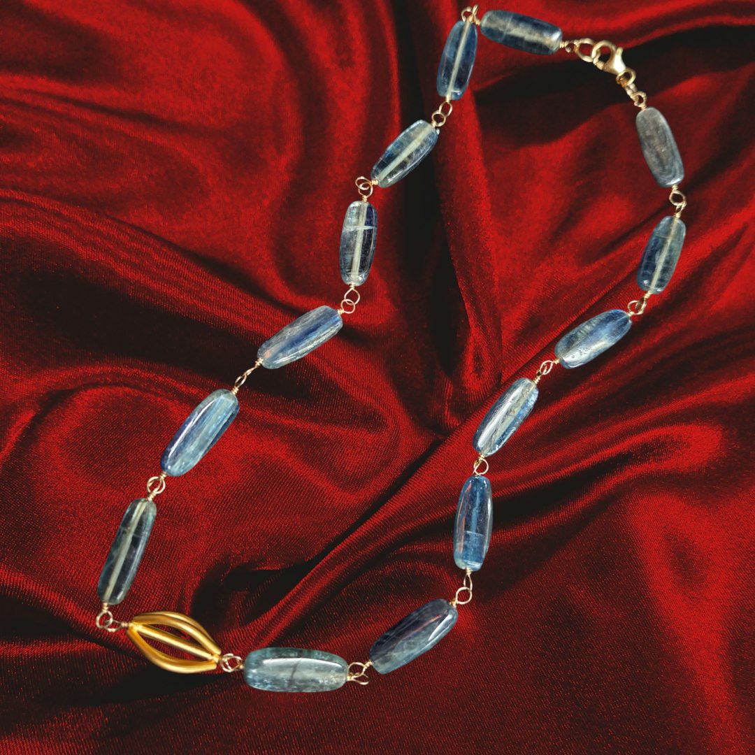 Robb Necklace Kyanite Rosary with Gold Filled Focal Piece