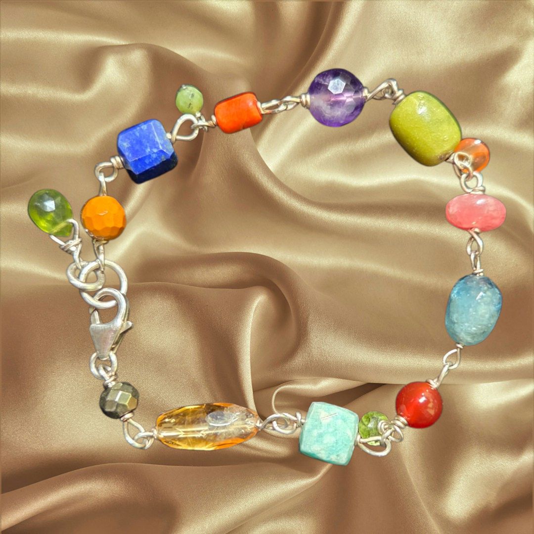 Robb Bracelet Mixed Gem Sterling Rosary