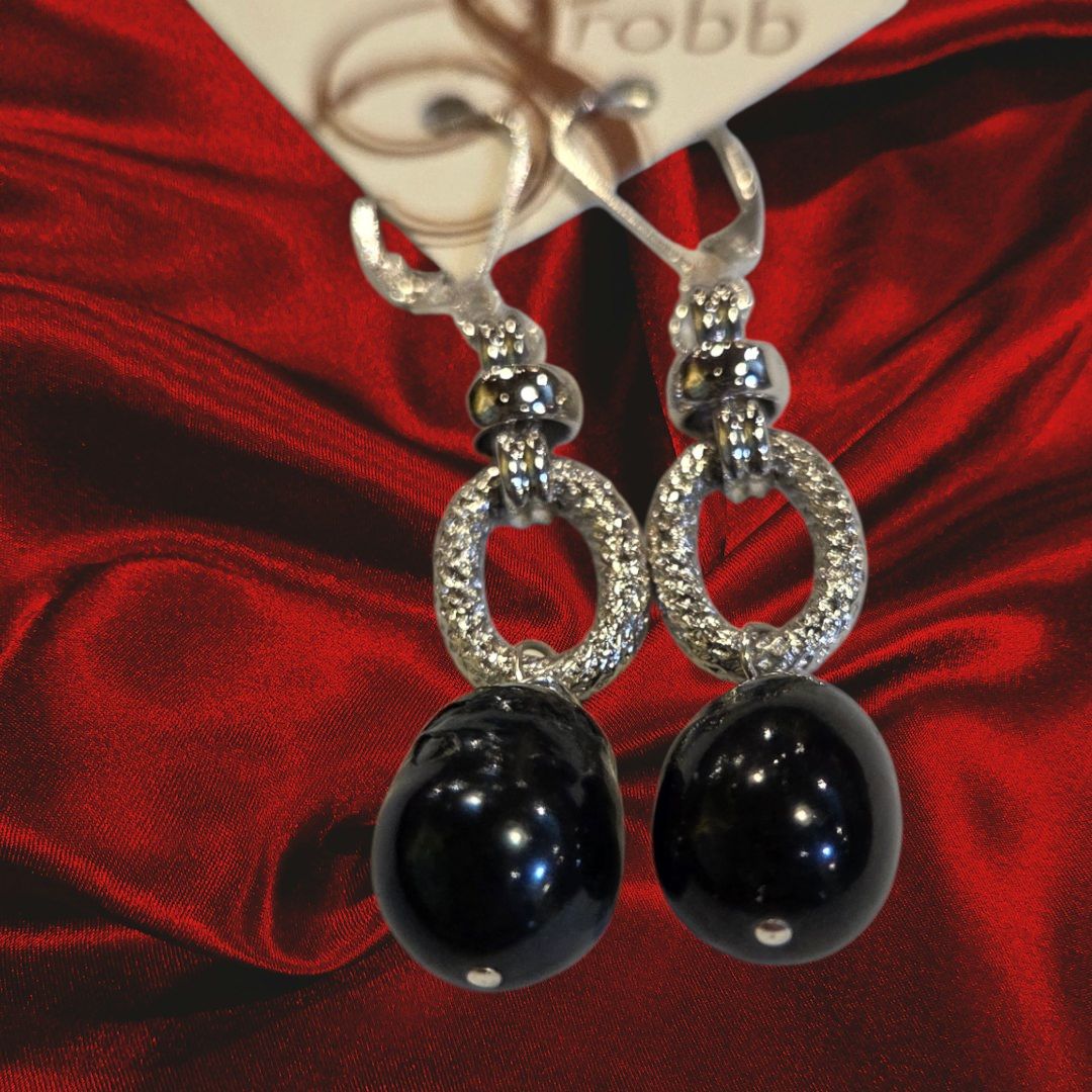Robb Earring Sterling Silver and Black Pearl