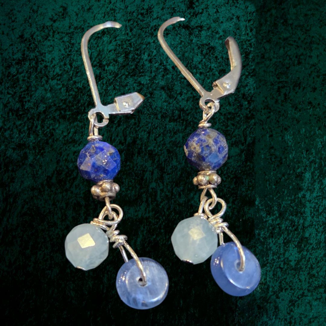 Robb Earring Small Cluster Lapis, Kyanite, and Aquamarine