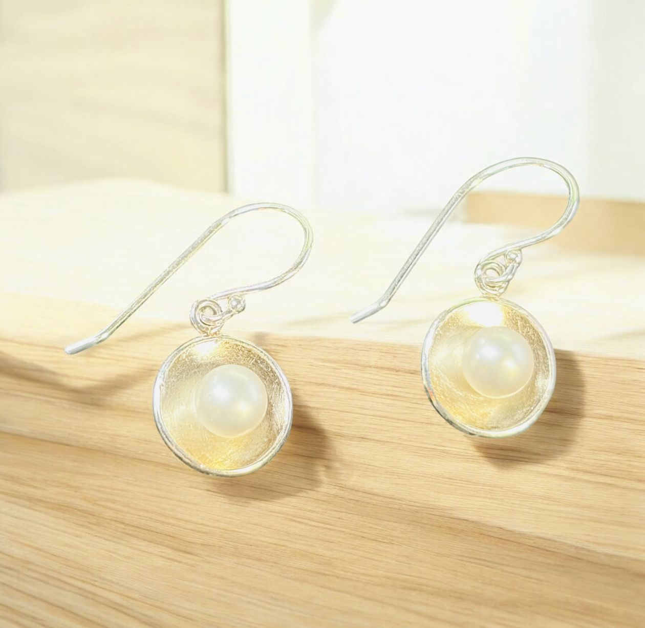 Keleher Earrings Sterling Circles with White Pearls Small