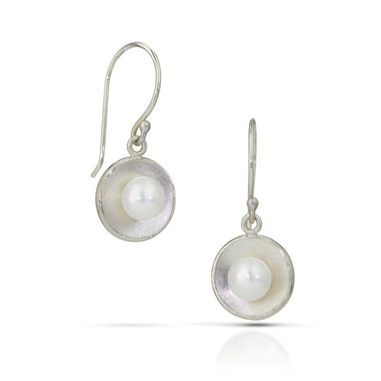 Keleher Earrings Sterling Circles with White Pearls Small