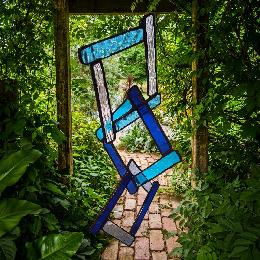 Yannie Stained Glass Triple Square Dangle Sun Catcher, Color: Bright Blue