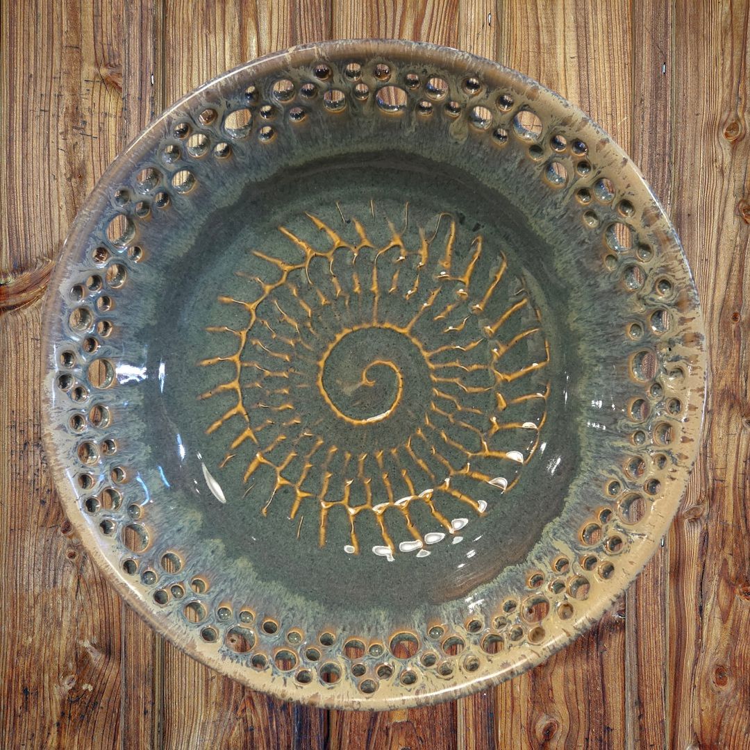 Johnson Bowl Large with Seashell Pattern and Holes in Rim
