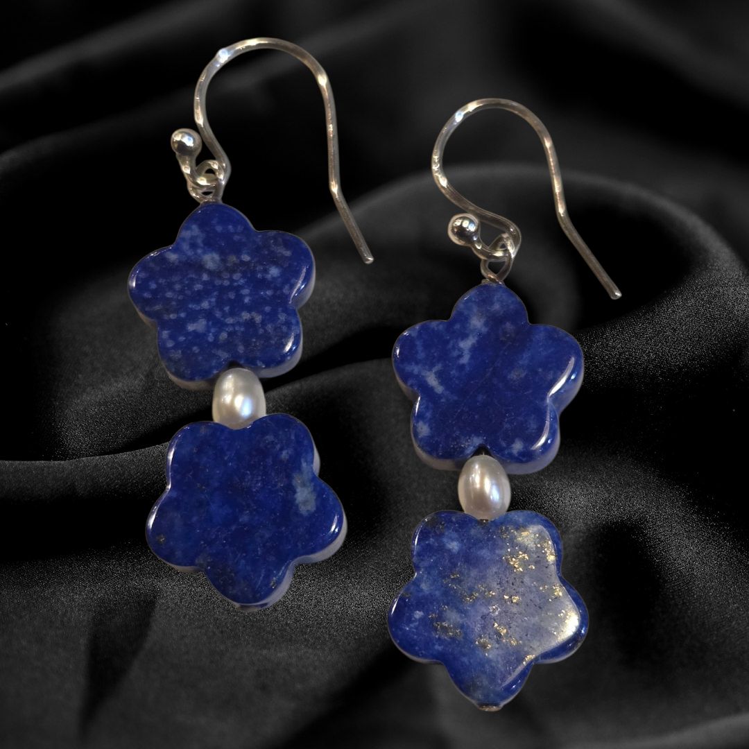 Trueworthy Earring Lapis Flowers with Pearl