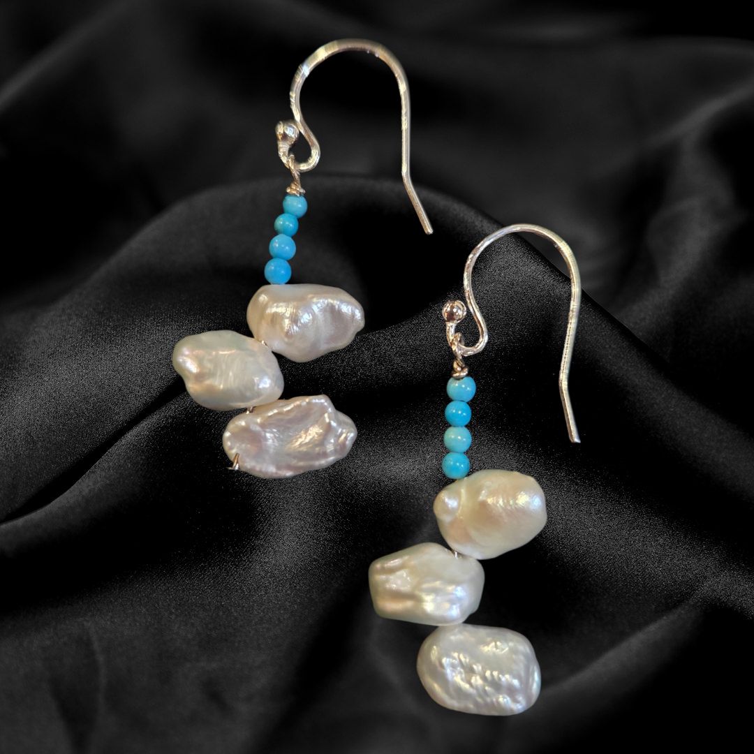 Trueworthy Earring Keishi Pearls and Turquoise