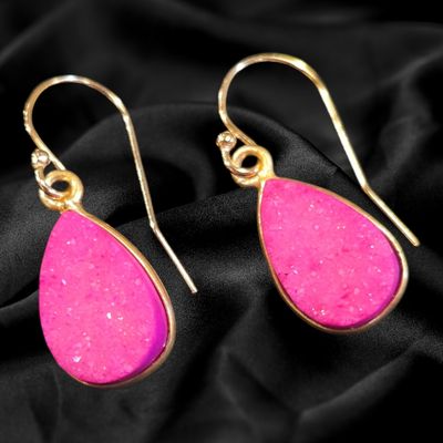 Trueworthy Earring Bright Pink Teardrop Druzy