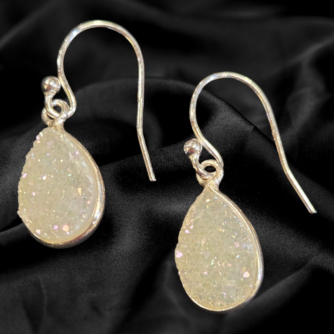 Trueworthy Earring White Teardrop Druzy