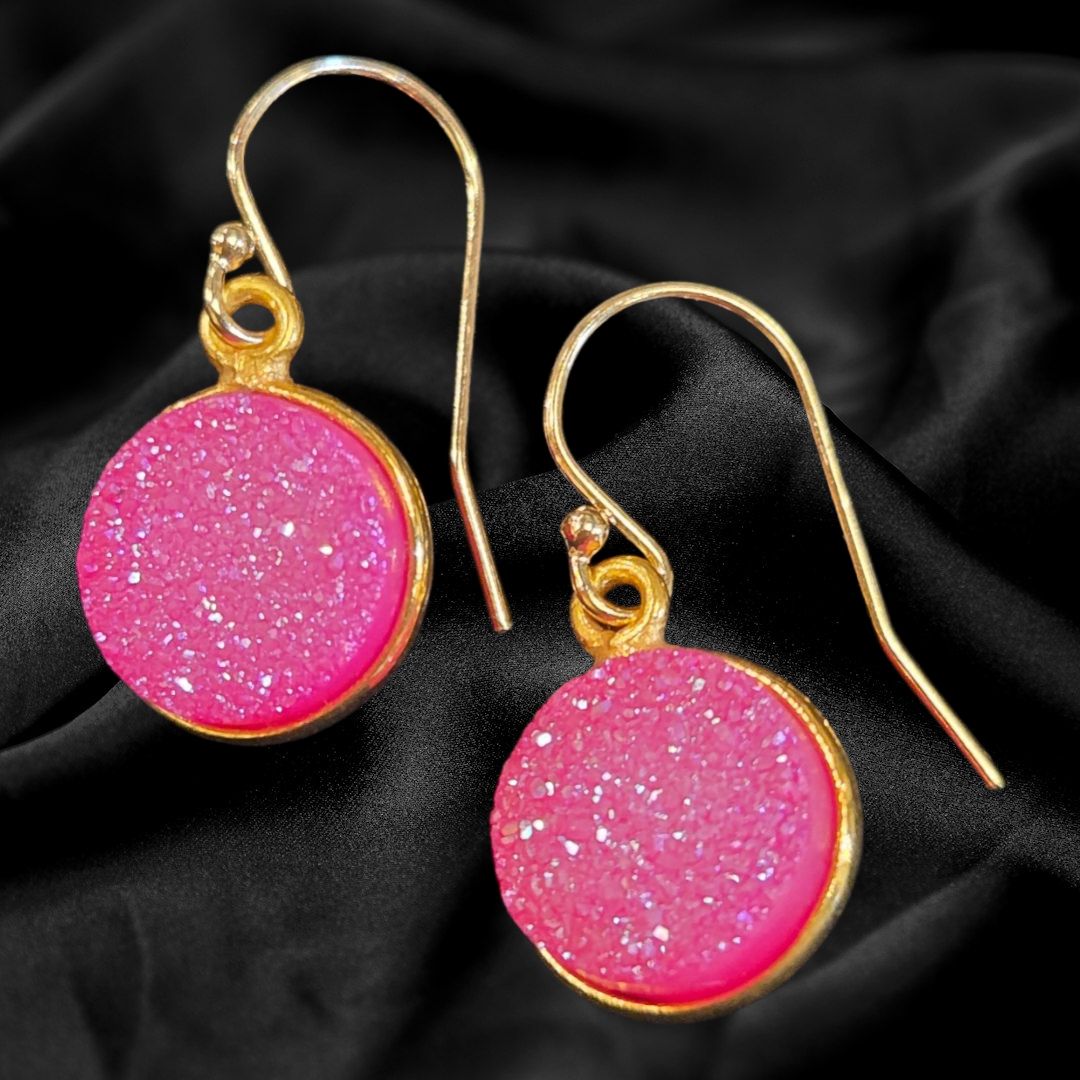 Trueworthy Earring Round Sparkly Pink Druzy GF