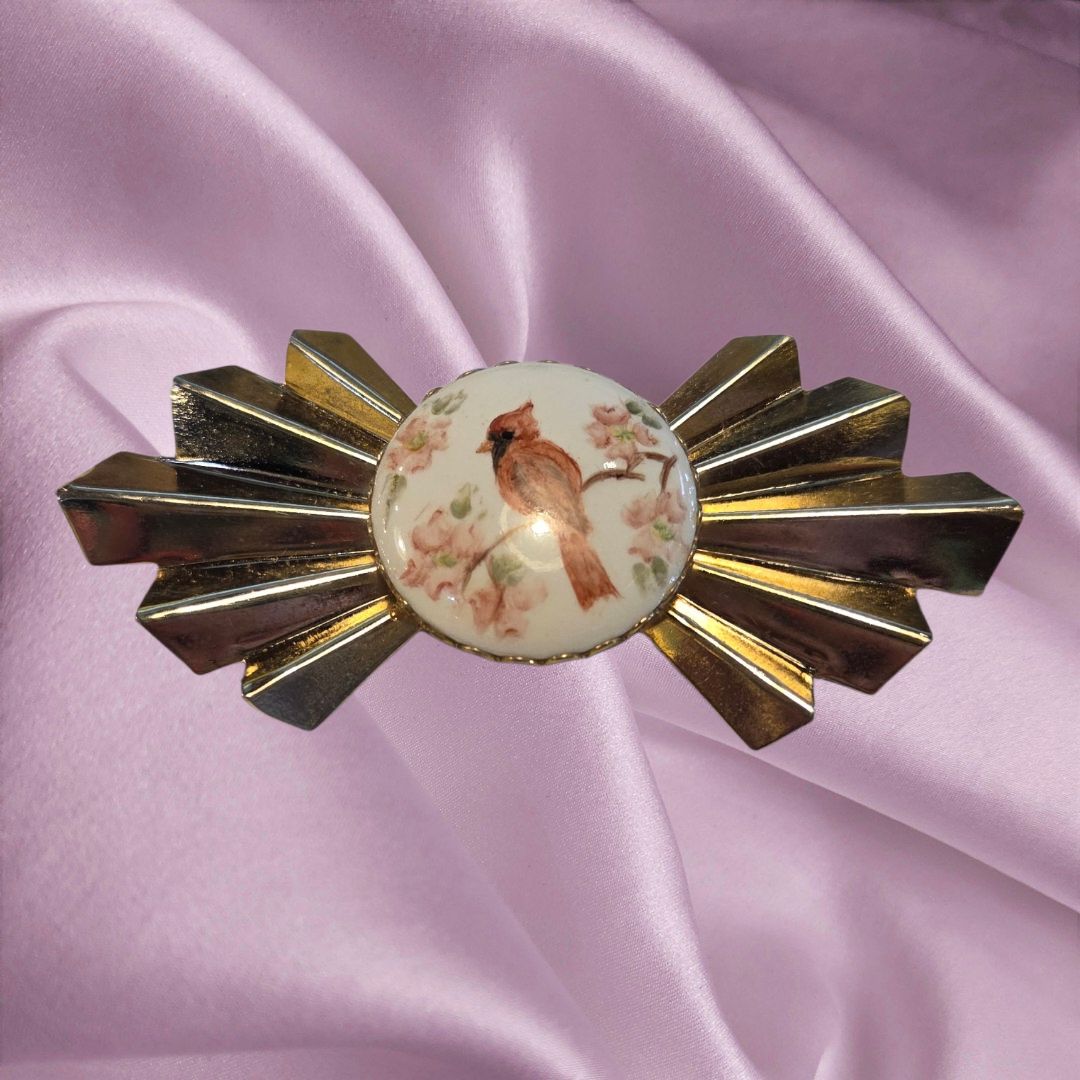Ritz Porcelain Starburst Pin with Cardinal