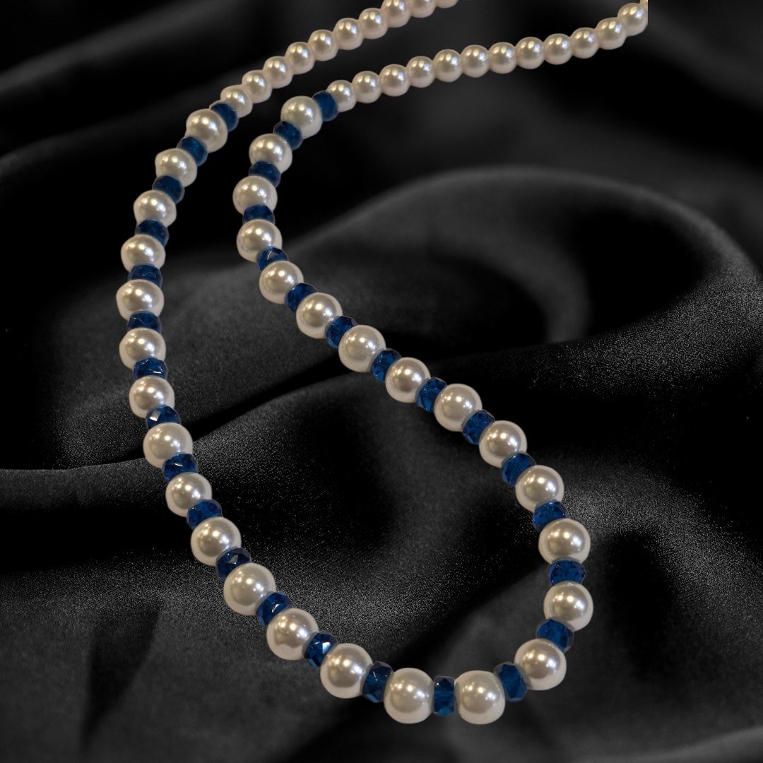 Duyssen Necklace Glass Pearls and Blue Glass Rondelles