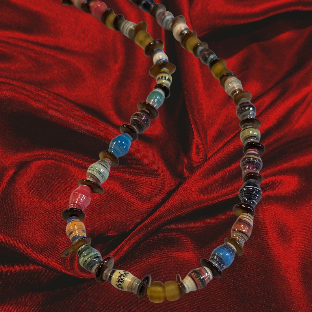 Duyssen Necklace Magazine Beads, Abalone Discs, and Gold Pony Beads