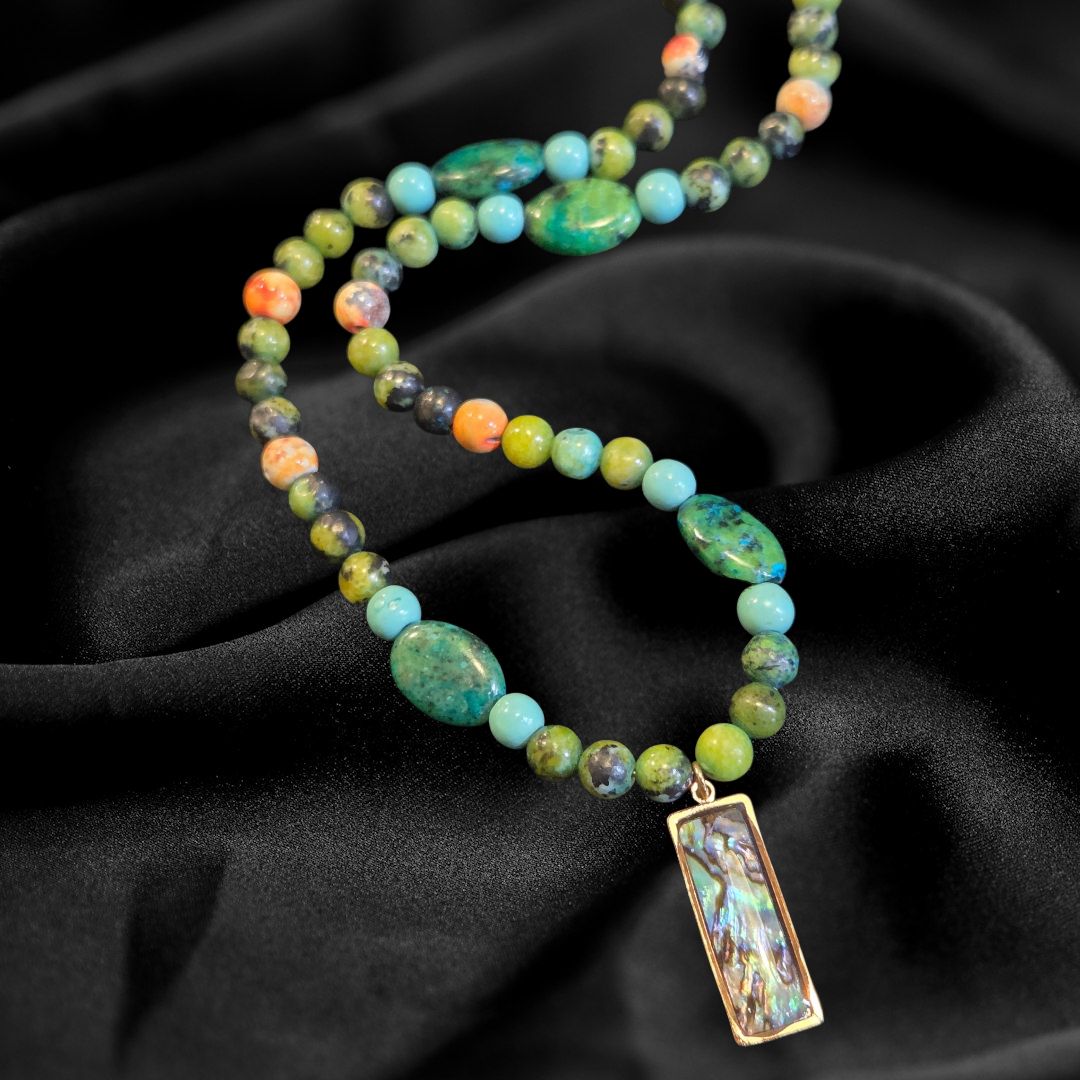 Duyssen Necklace Turquoise, Agate, Chrysocolla, and Abalone