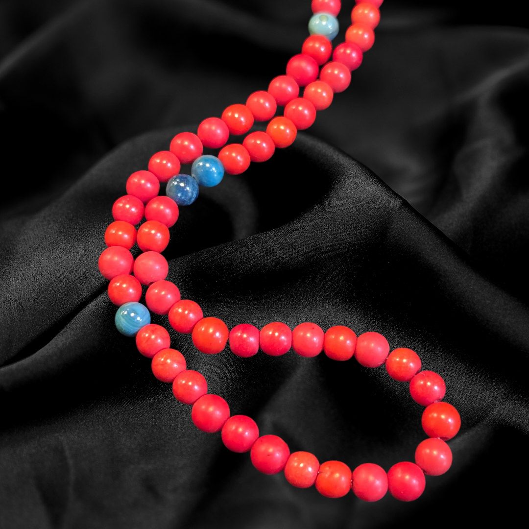 Duyssen Necklace Red Coral and Blue River Shell
