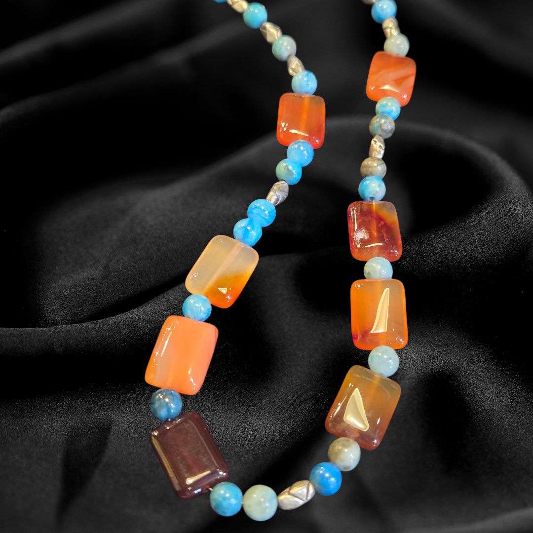 Duyssen Necklace Carnelian Rectangles and Blue River Shell