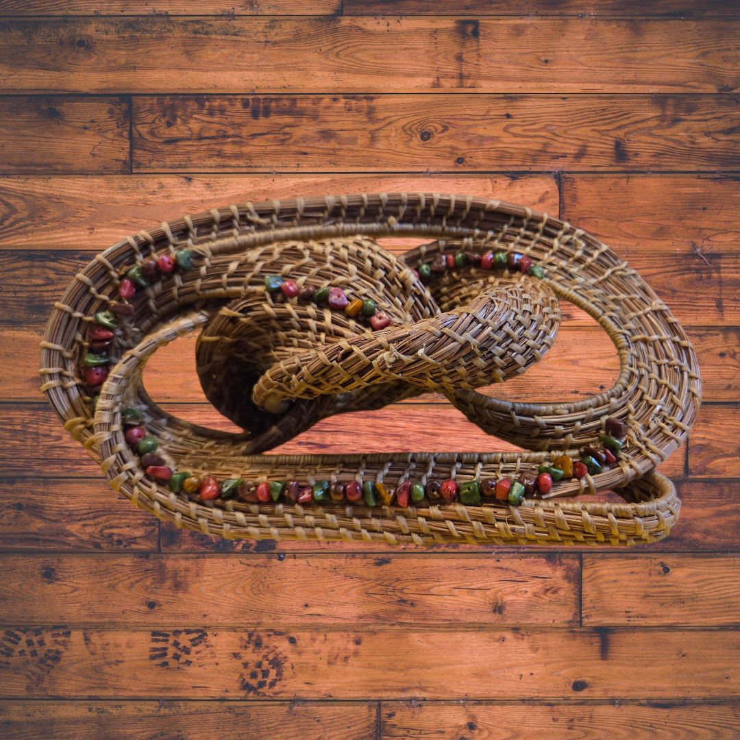 Boely Woven Pine Needle Sculpture with Stones