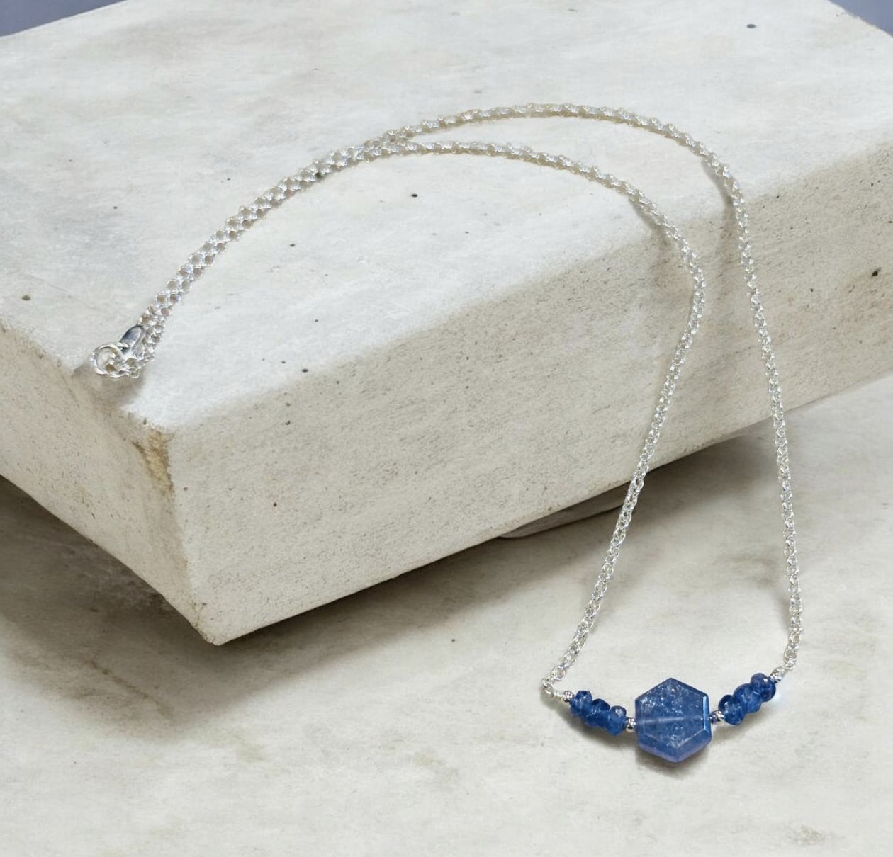 DT Necklace Tanzanite Hexagon and Rondelles on Sterling Silver