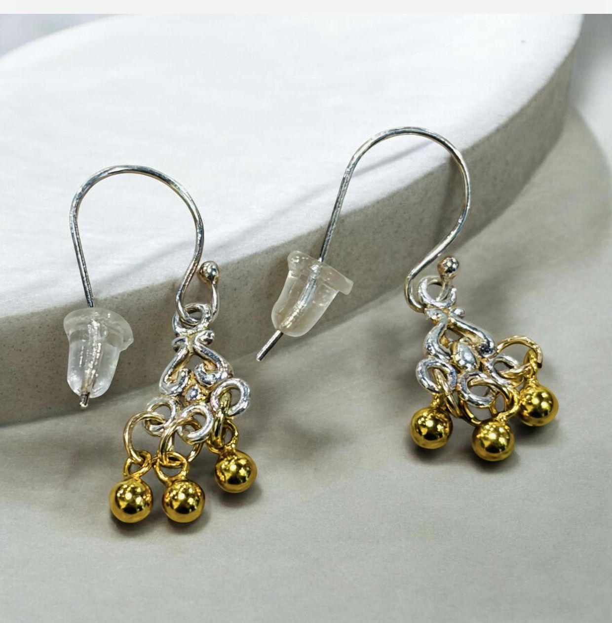DT Earring Sterling Silver Chandelier with Gold Vermeil