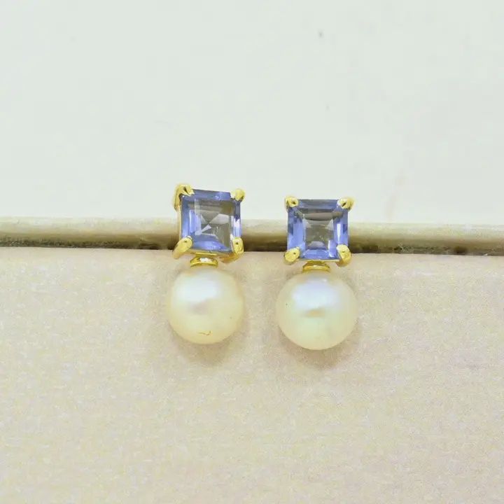 Schmu Earrings Aaliya Pearl and Tanzanite Gold Plated
