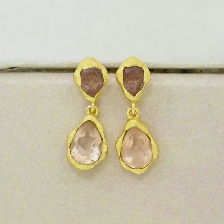 Schmu Earrings Aveline Morganite and Strawberry Quartz Gold Plated