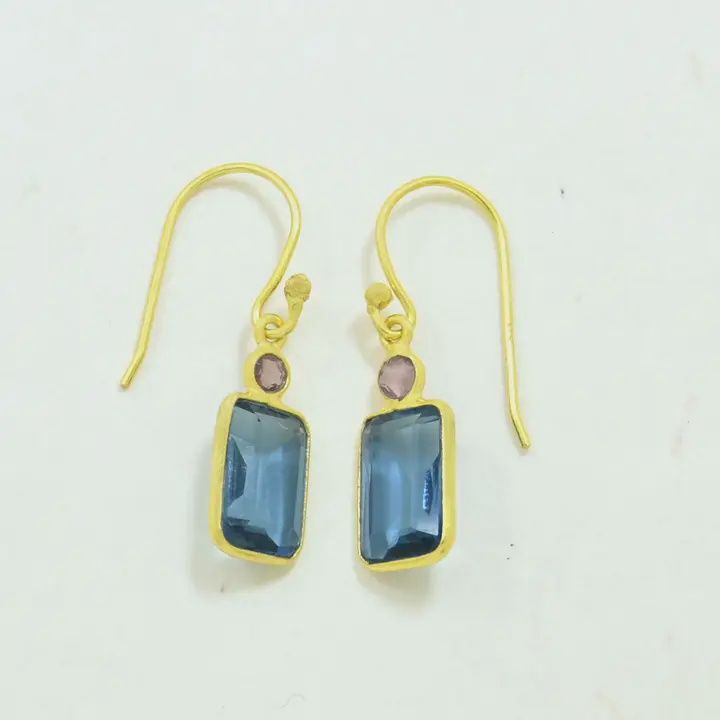 Schmu Earring Birdie Blue Iolite and Amethyst Gold Plated