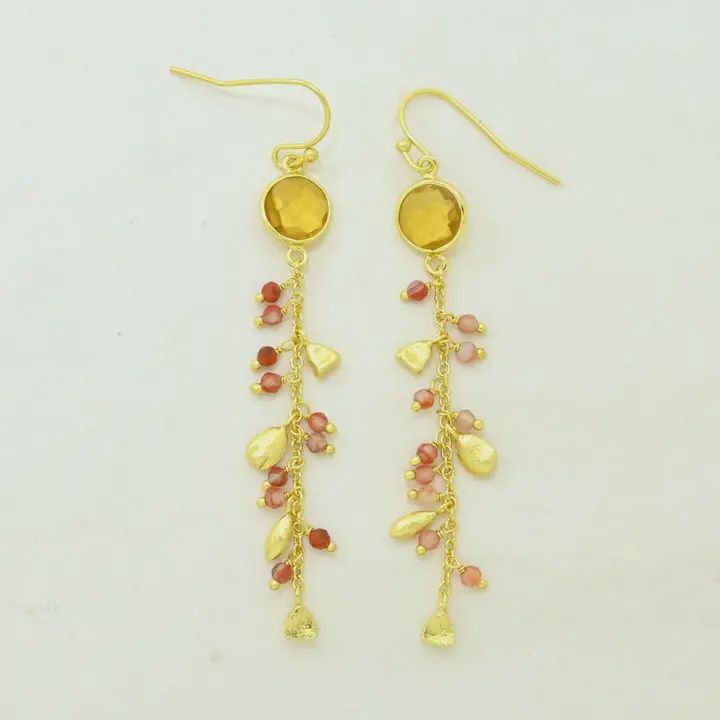 Schmu Earrings Gia Citrine Coral and Peach Moonstone Gold Plated