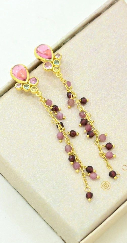 Schmu Earrings Jayla, Pink Tourmaline and Garnet Gold Plated