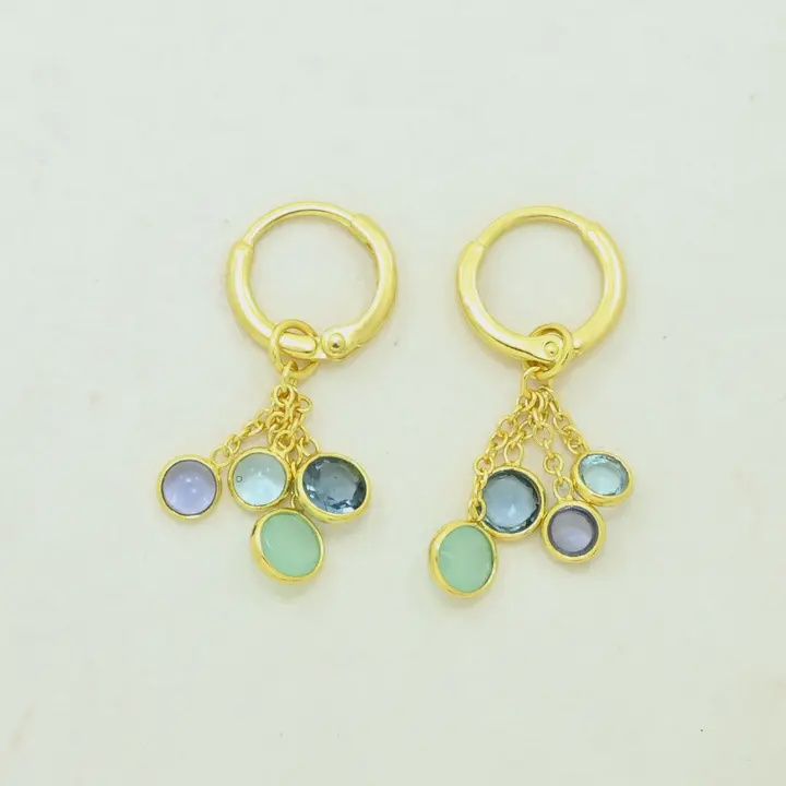 Schmu Joy Earrings Hoop Tanzanite, Iolite and Topaz, Gold Plated