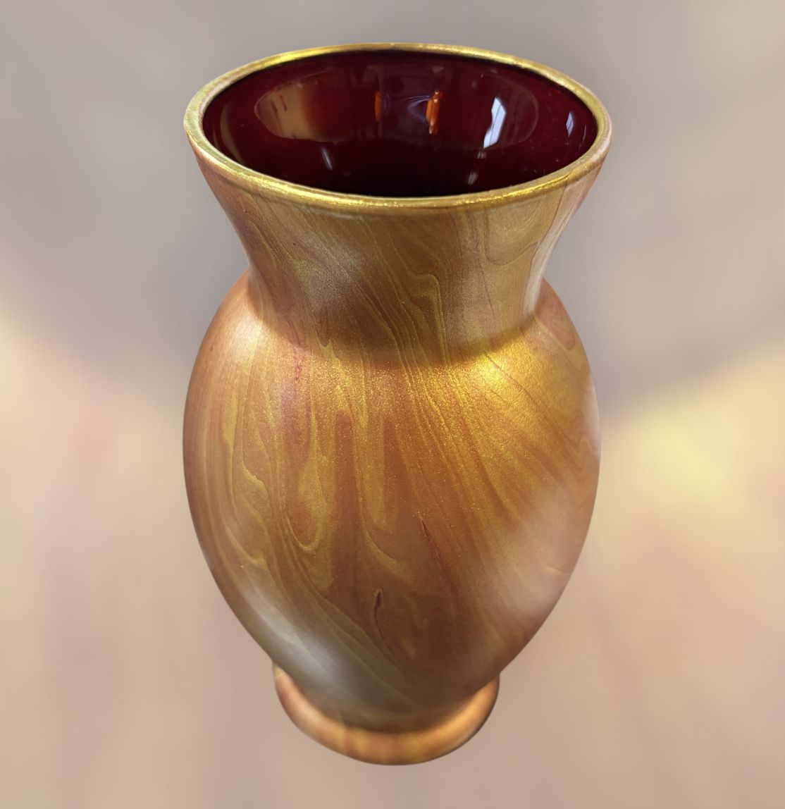 Stevenson 6" gold and Red Vase with Red Interior
