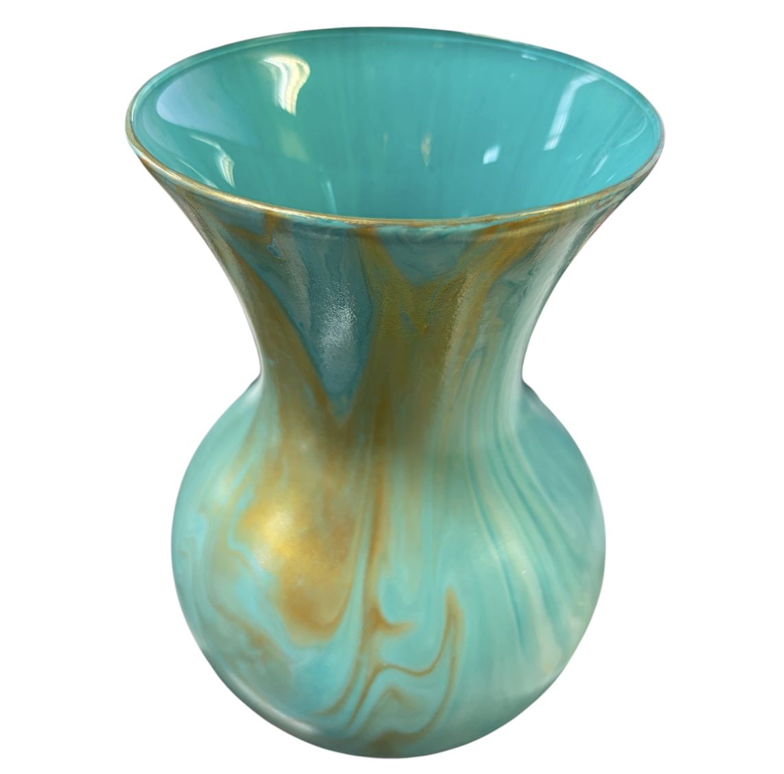 Stevenson 7" Blue and Gold Swirl Vase with Light Blue Interior