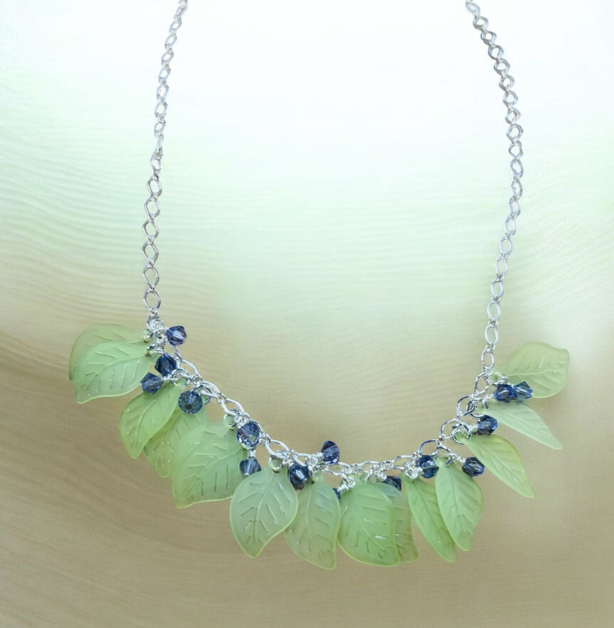 Whitney Necklace Acrylic Leaves with Blue Swarovski Crystals