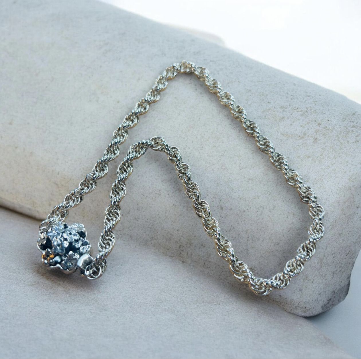 Whitney Necklace Sterling French Rope Chainmaille with Silver Filigree Floral Box Clasp