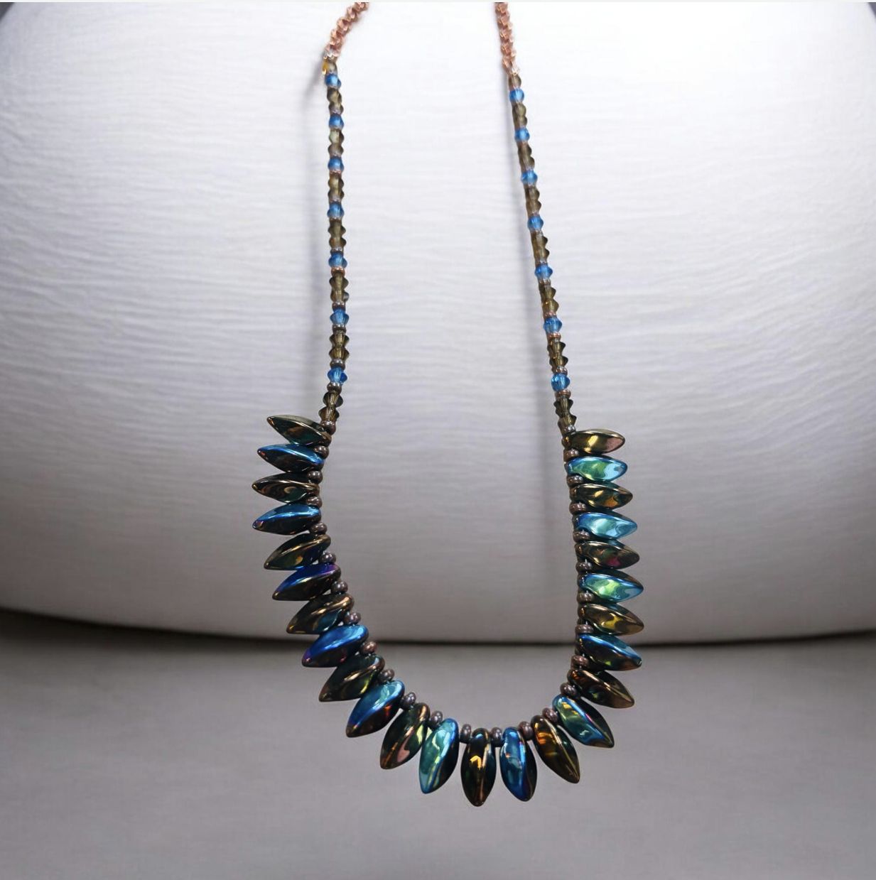 Whitney Necklace Brown and Blue Czech Glass and Swarovski Crystals