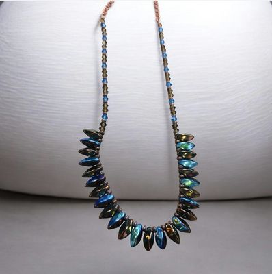 Whitney Necklace Brown and Blue Czech Glass and Swarovski Crystals