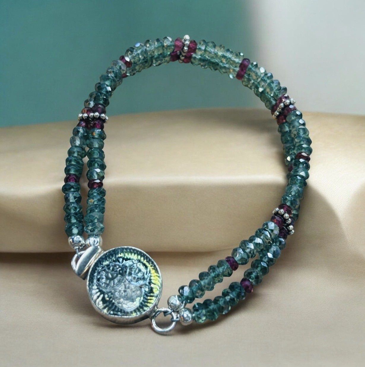 Whitney Bracelet Double Strand Coated Quartz and Garnet