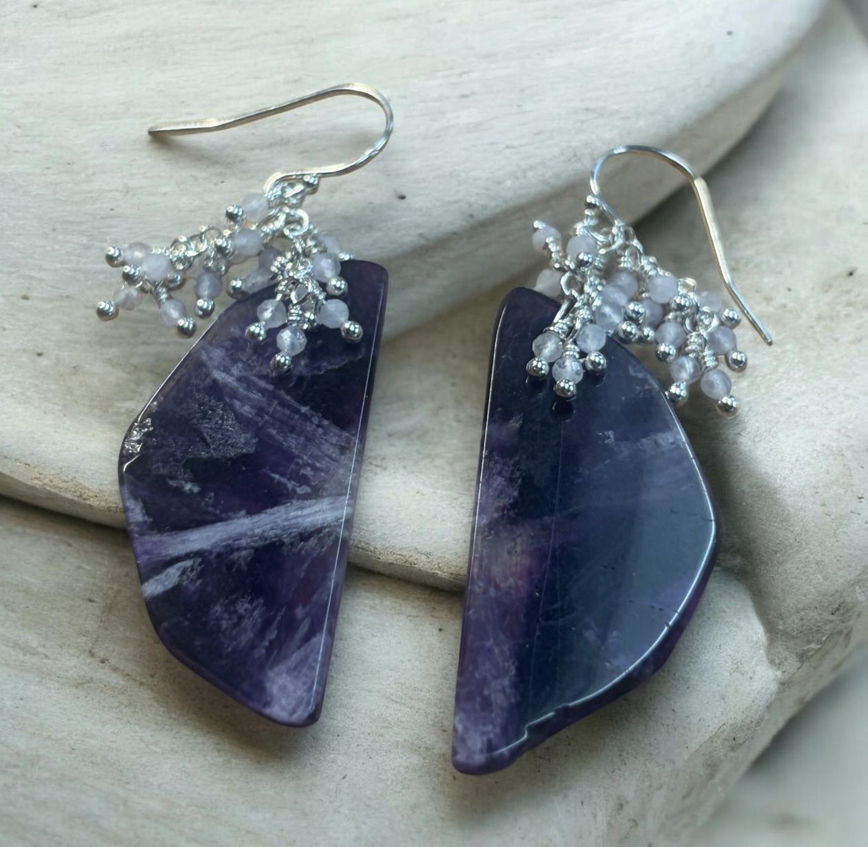 Estancia Earrings Amethyst Slices with Cascading Cluster