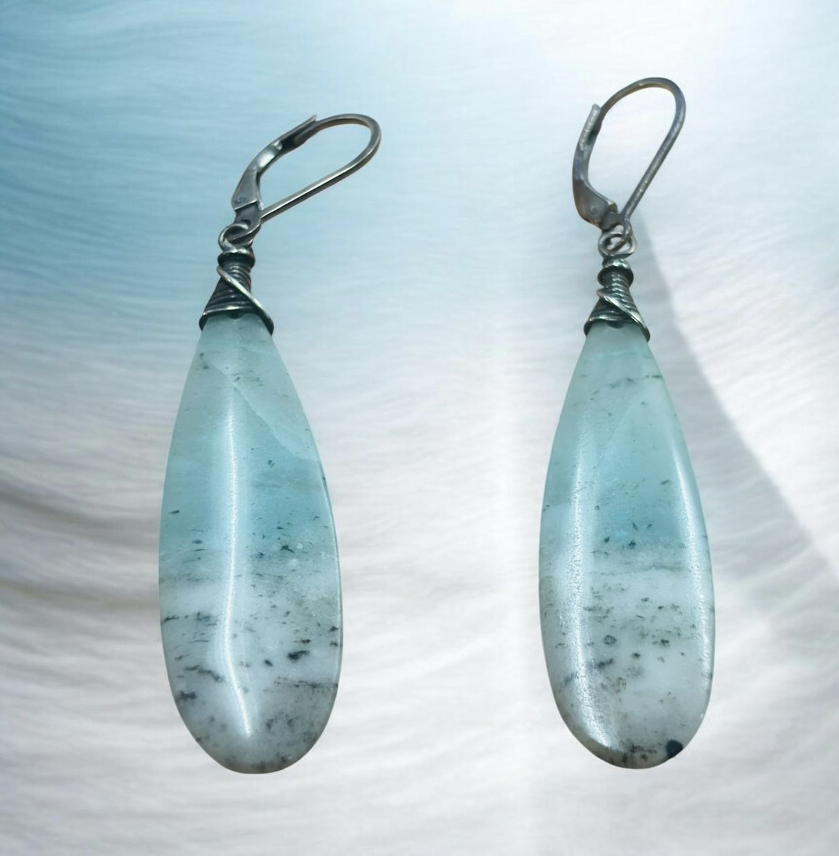 Estancia Earrings Blue Opalized Wood Long Ovals
