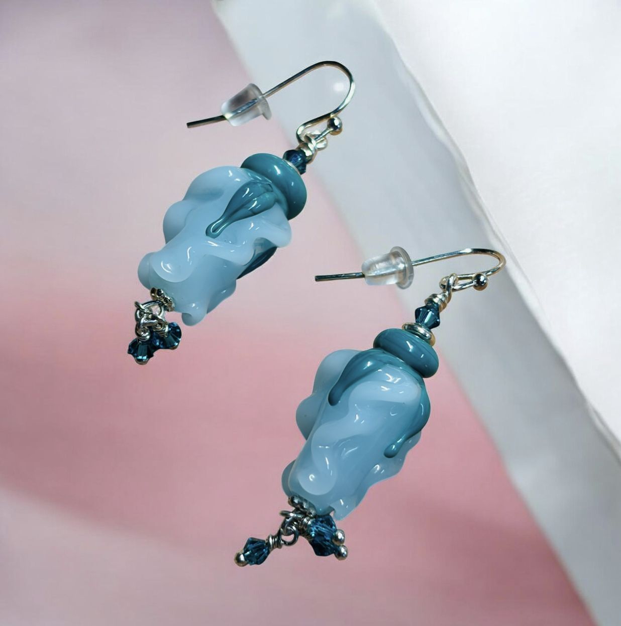 Whitney Earring Blue Flower Bud Lampwork
