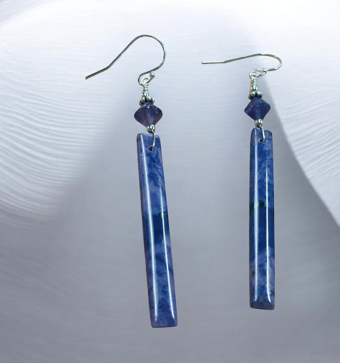 Estancia Earrings Charlite long Thin Rods with  Amethyst bead