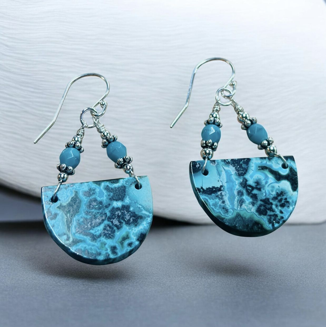 Estancia Earrings Chrysocolla and Czech Glass Beads Sterling Silver