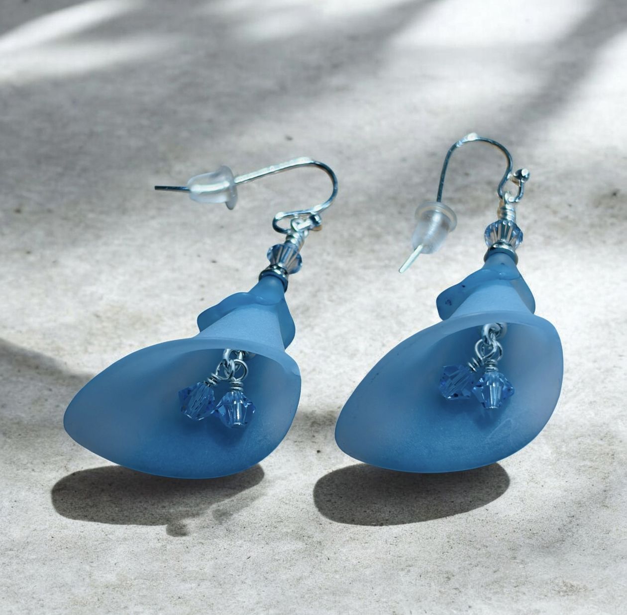 Whitney Earrings Blue "Calla Lilly" Acrylic Flowers