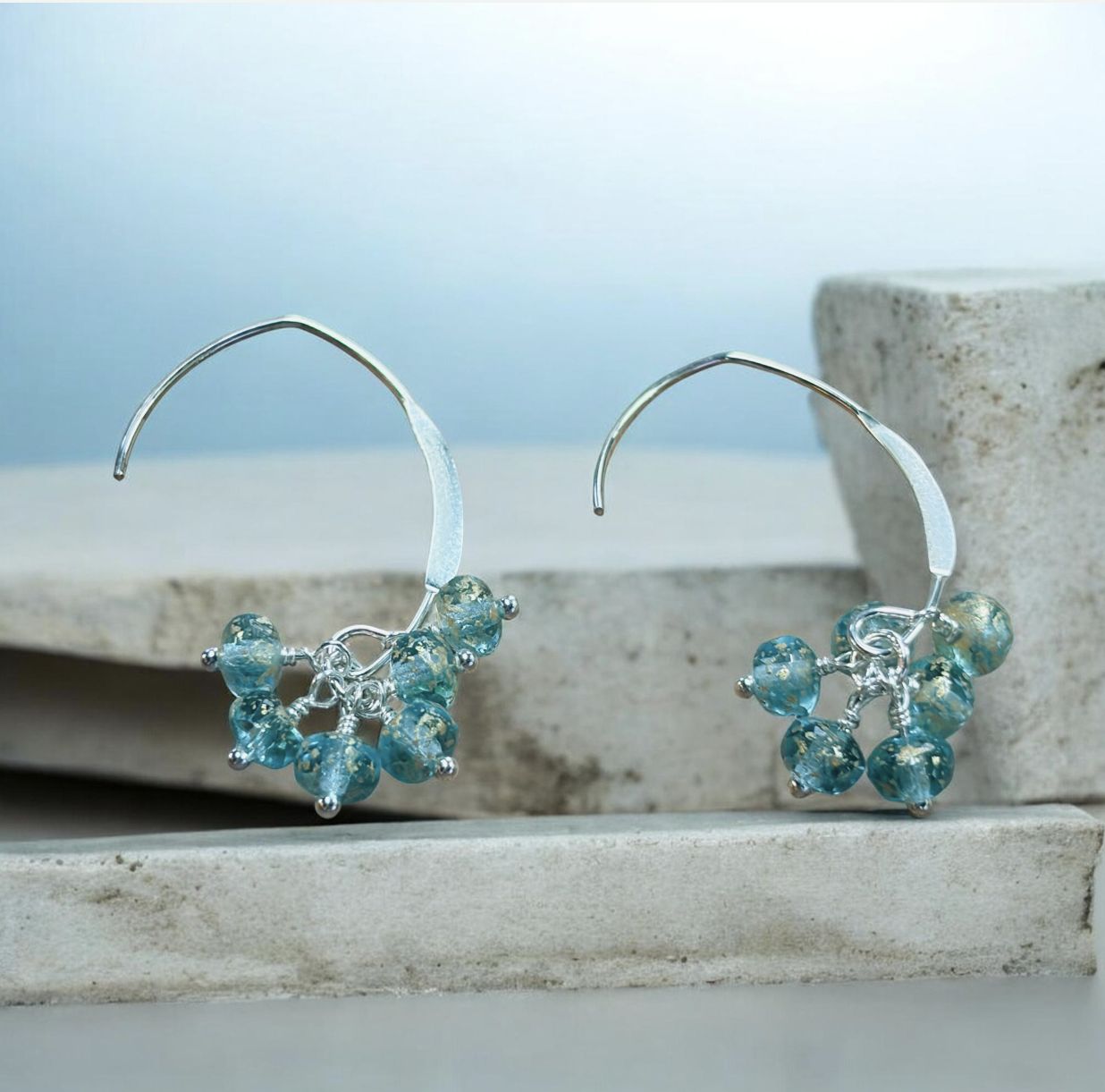 Estancia Earrings Aqua Czech Glass Clusters Sterling Silver
